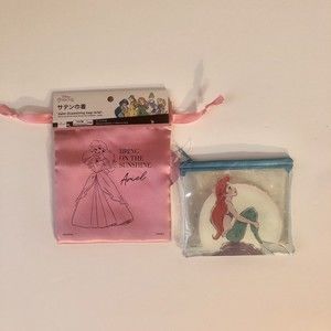 Disney/Diaso: Princess Ariel Satin Drawstring Bag & Flat Pouch